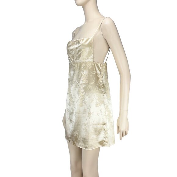 LIONESS Versailles Silk like Openback Gold Floral Brocard Mini Dress sz M - Picture 4 of 8